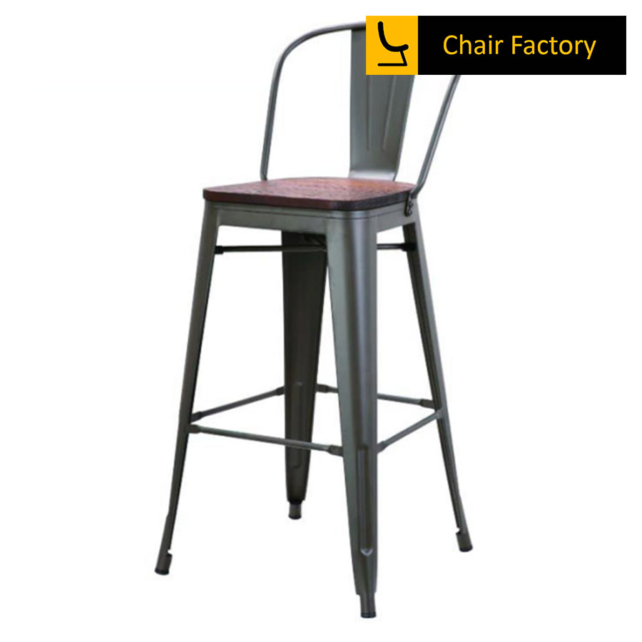 Tolix High Counter Bar Stool With Wooden Seat